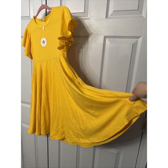 NWT Arshiner Dress Women A-Line Flutter Sleeve Pockets Yellow Medium by Measure - Picture 2 of 7
